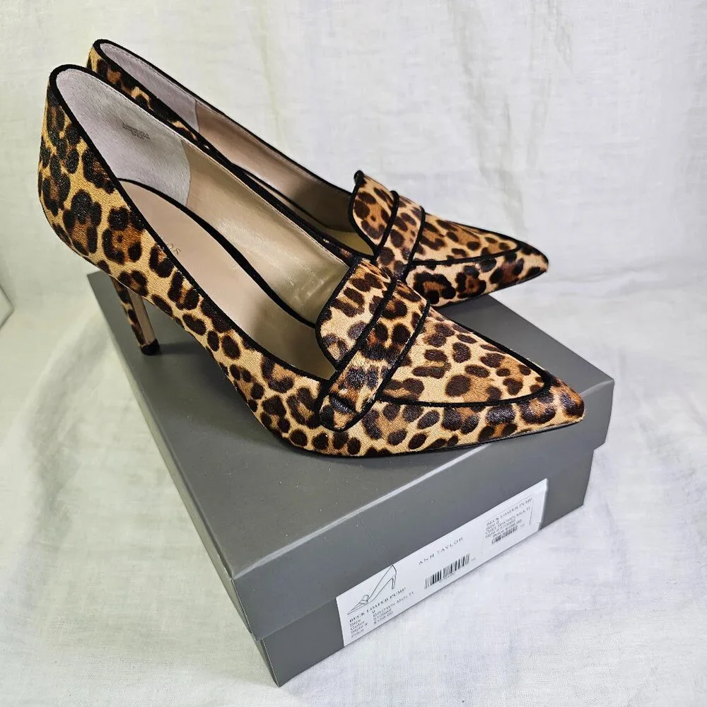 Ann Taylor Beck  Leopard Print Calf Hair 3.5” Loafer Stiletto Heel Pump 9M - Picture 13 of 14